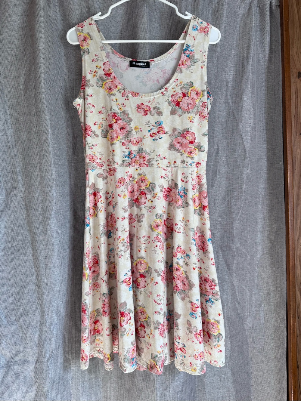 Measoul Floral Scoop Neck Cream & Pink Fit-and-Flare Dress size large